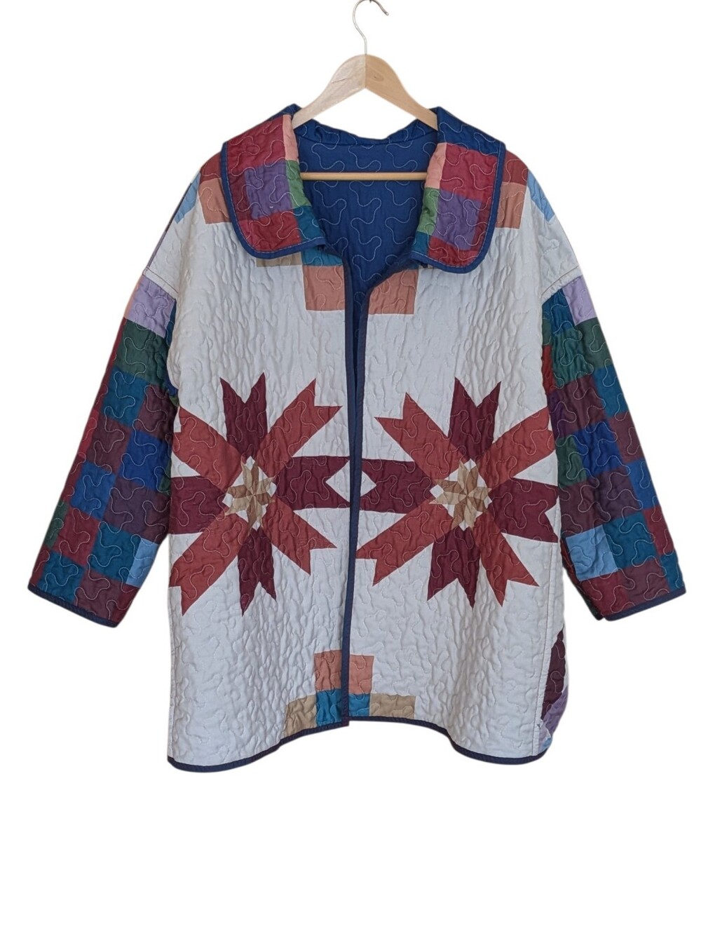 Quilted Patchwork Star Jacket Handmade XL Artisan Country Bohemian